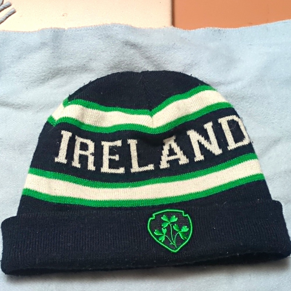 Lansdowne Ireland Knit Beanie Hat Striped Black Green White Men One Size